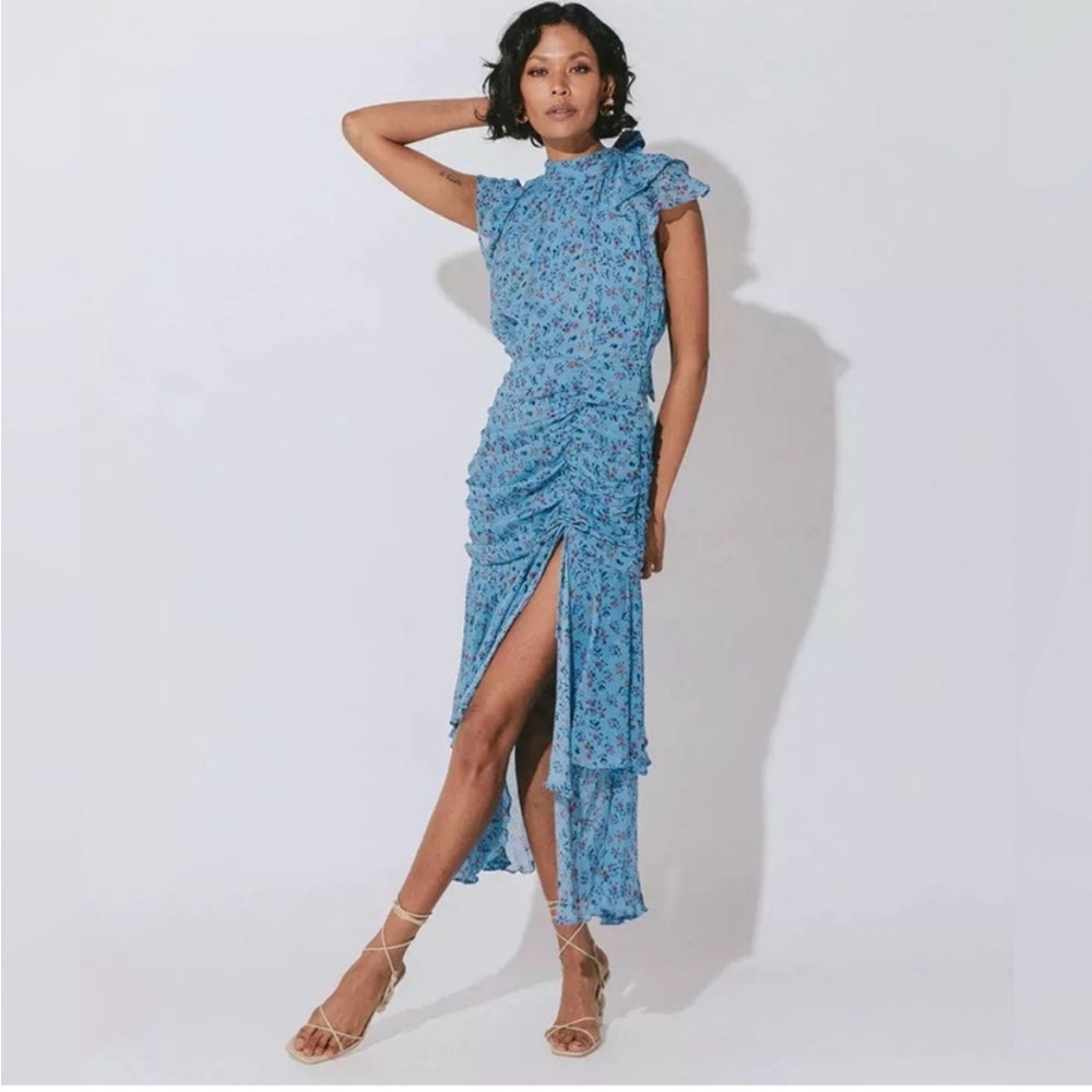 Cleobella Blue Floral Ruffle High-Low Dress